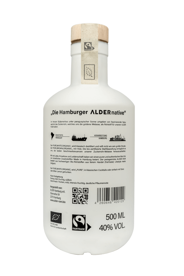 alder rum pure white organic 500ml Back